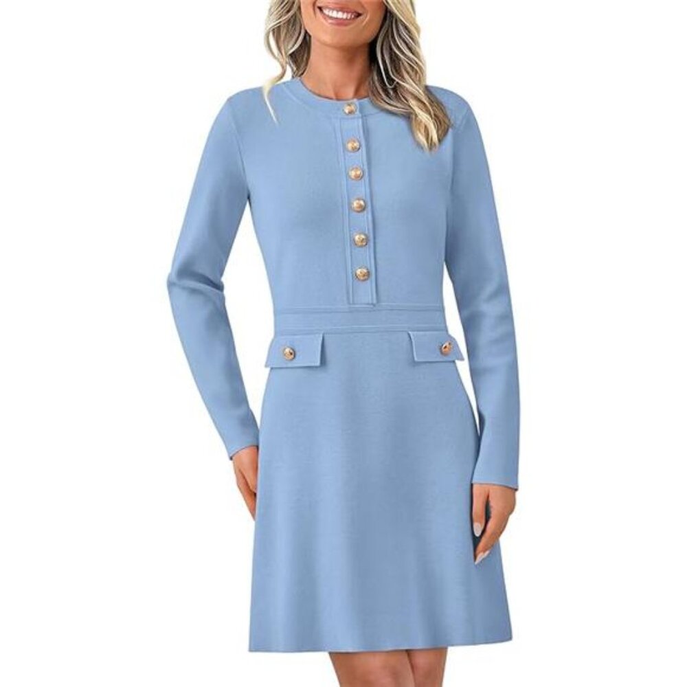 Women Casual Long Sleeve Bodycon Sweater Dress - Picture 7 of 7
